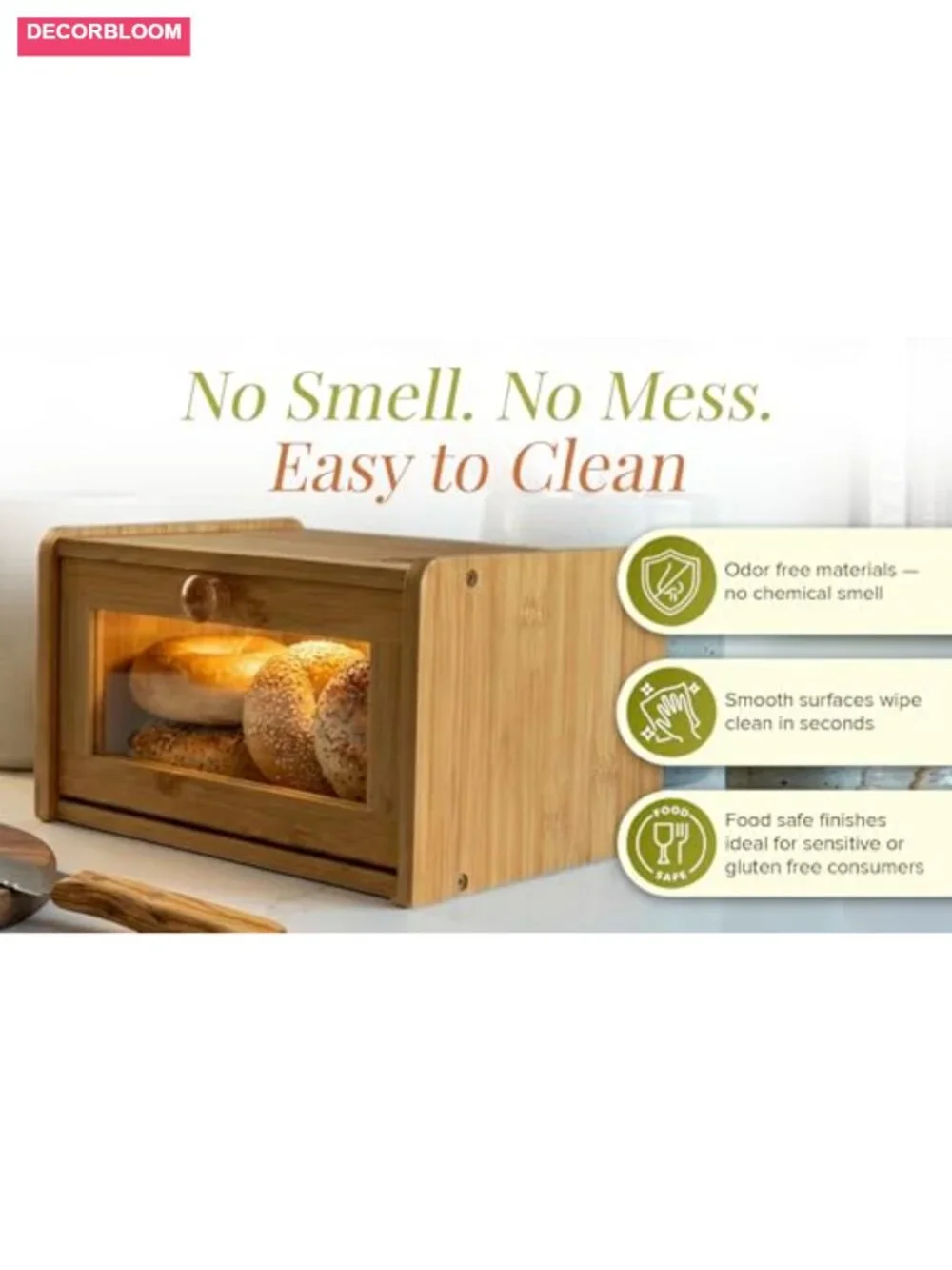 Bamboo Bread Box with Clear View Window for Kitchen Countertop